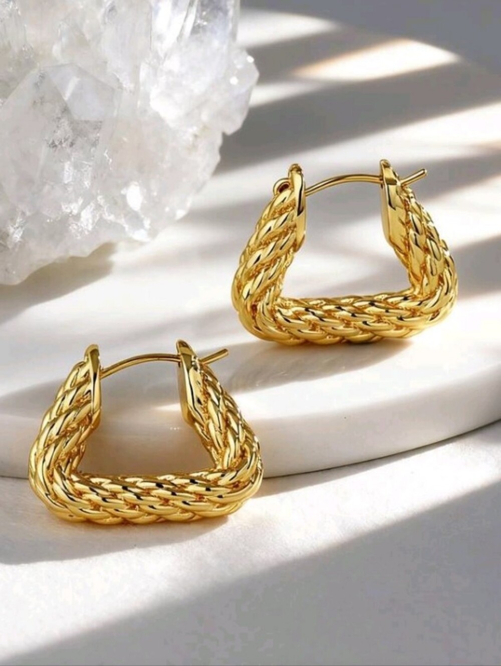 NEW! 18K Gold Plated Minimalist  Braided Hoop Earrings - Women Jewelry